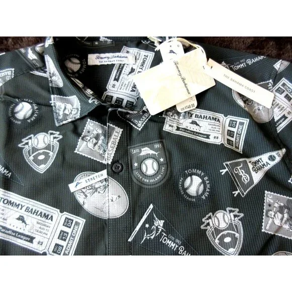 Tommy Bahama Men's SS Big Hitter Baseball Button Up Shirt Black Grey NWT - Picture 7 of 8